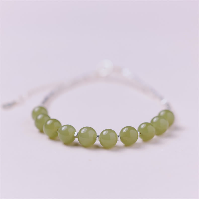 Nimara Ritual 925 Sterling Silver Hetian Jade Bead Luck Chain Bracelet