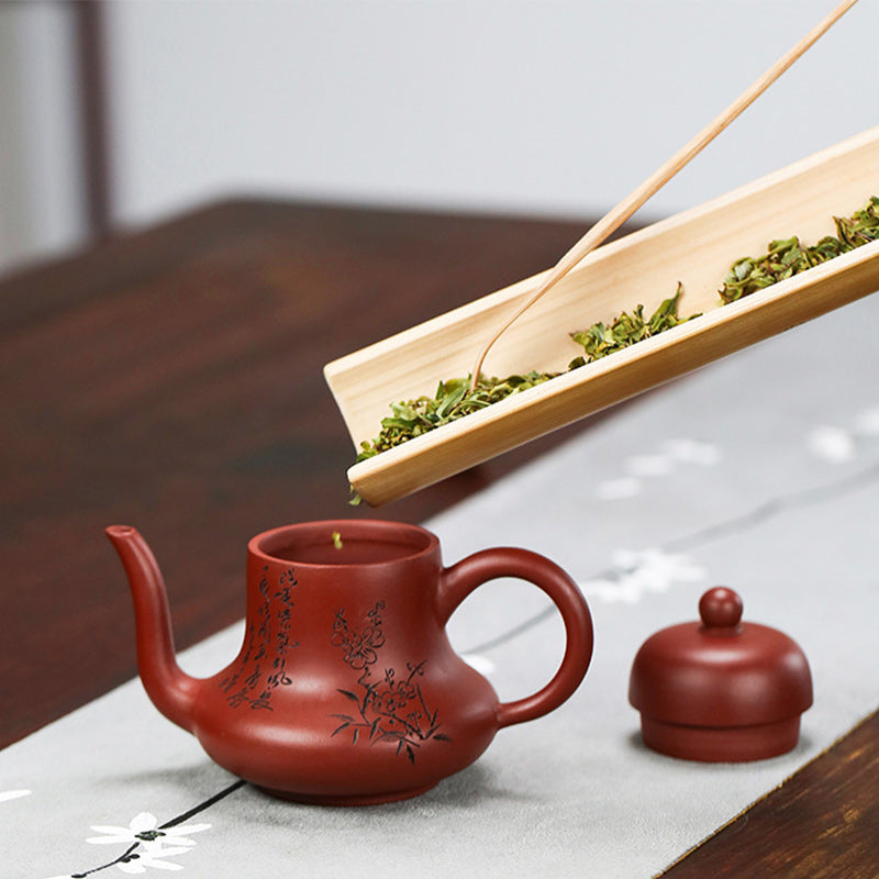 Nimara Ritual Vintage Bamboo Peach Blossom Purple Clay Kung Fu Teapot