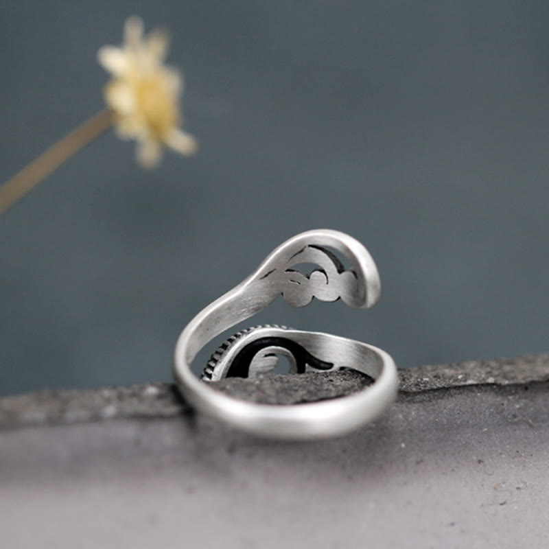 Nimara Ritual 925 Sterling Silver Koi Fish Water Ripple Luck Wealth Ring