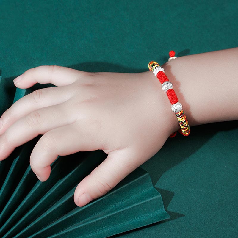 Nimara Ritual 925 Sterling Silver King Kong Knot Multicolored Red String Strength Handmade Braided Kids Child Bracelet