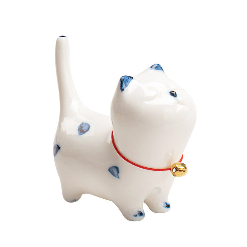 Nimara Ritual Mini Lucky White Cat Kitten Tea Pet Ceramic Home Desk Figurine Decoration