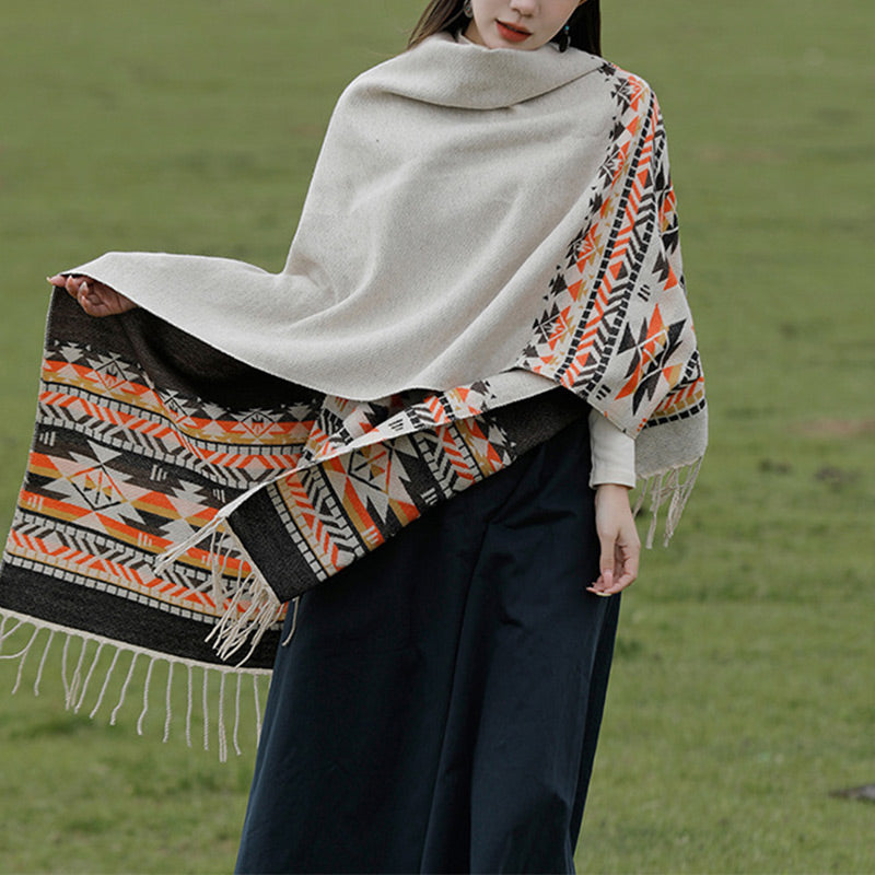 Nimara Ritual Tibetan Shawl Colorful Geometry Winter Cozy Travel Scarf Wrap