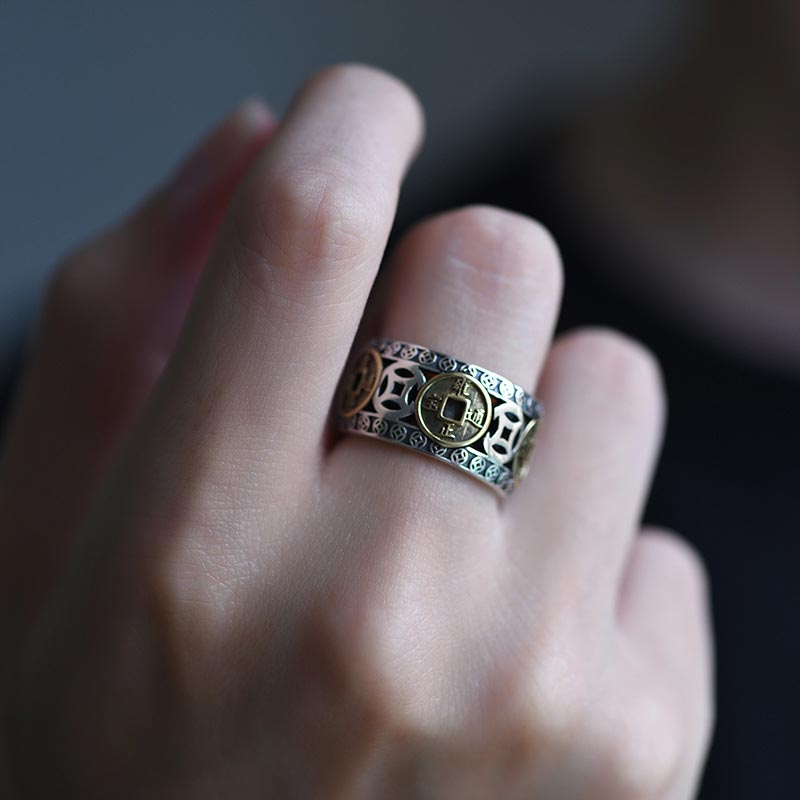 Nimara Ritual Five-Emperor Coins Balance Adjustable Ring