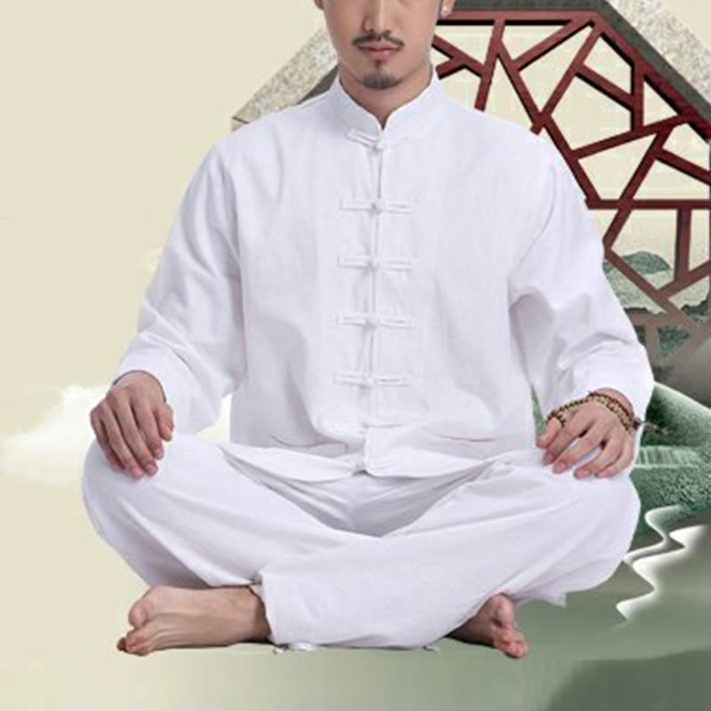 Nimara Ritual Chinese Frog Button Design Meditation Prayer Cotton Linen Spiritual Zen Practice Yoga Clothing Men's Set