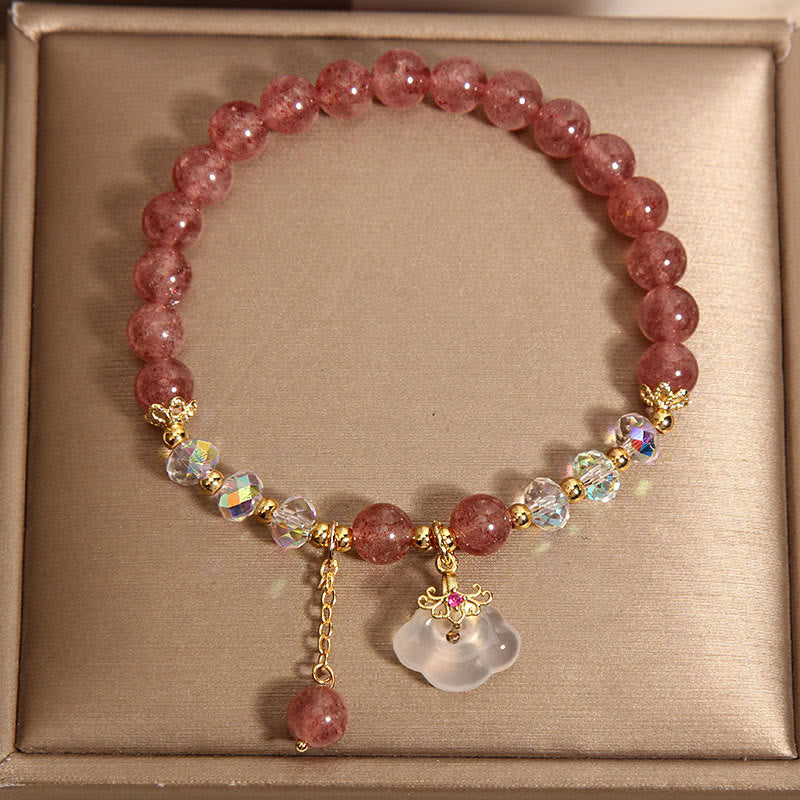 Nimara Ritual Natural Strawberry Quartz Crystal White Agate Auspicious Cloud Healing Bracelet