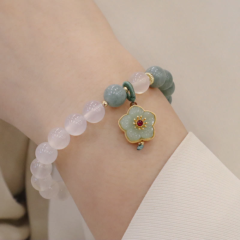 Nimara Ritual White Agate Jade Lotus Flower Peace Buckle Protection Bracelet