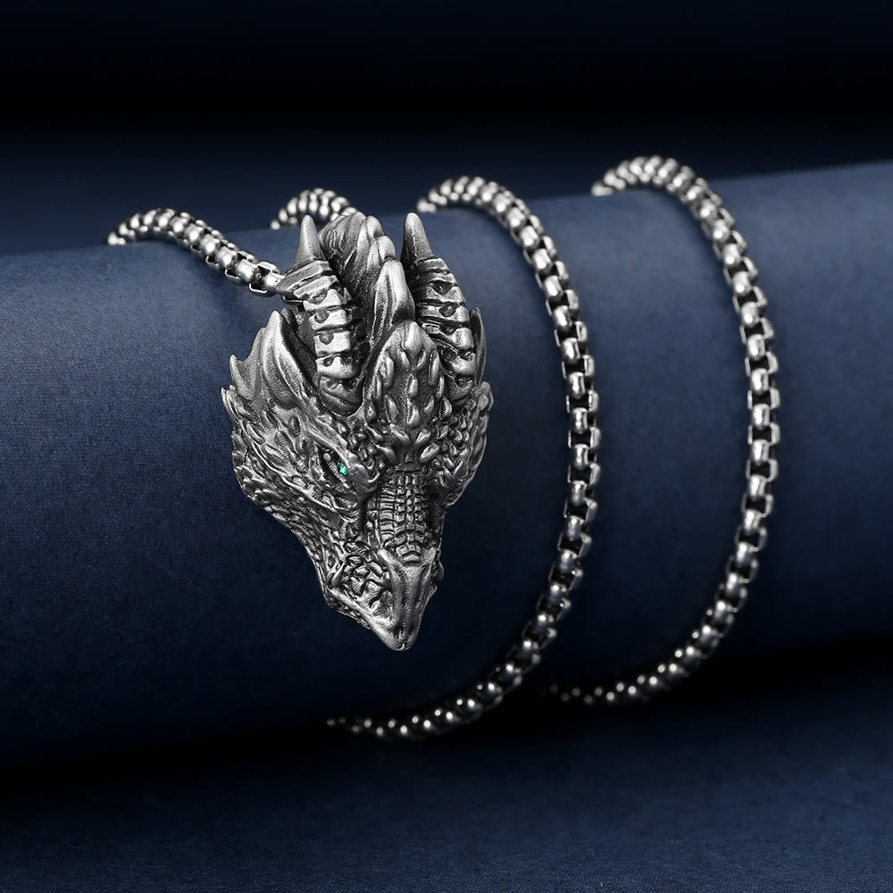 Nimara Ritual Pure Tin Dragon Head Luck Protection Metal Necklace Pendant