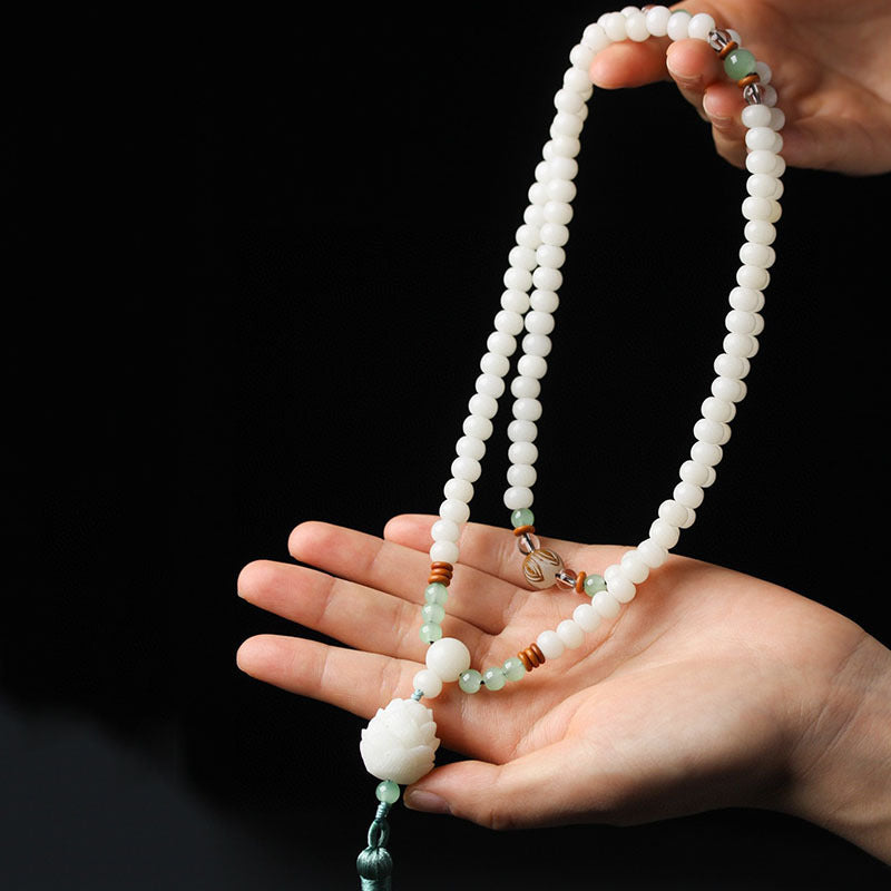 Nimara Ritual White Bodhi Seed Mala 108 Beads Protection Bracelet
