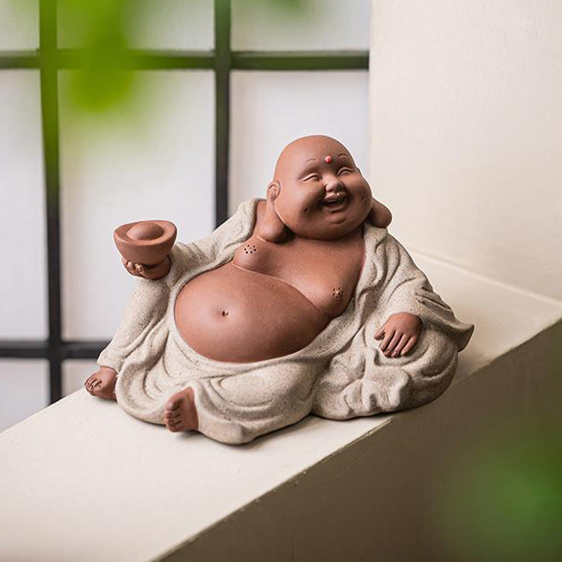 Nimara Ritual Laughing Buddha Ingots Attract Wealth Purple Clay Maitreya Statue Decoration