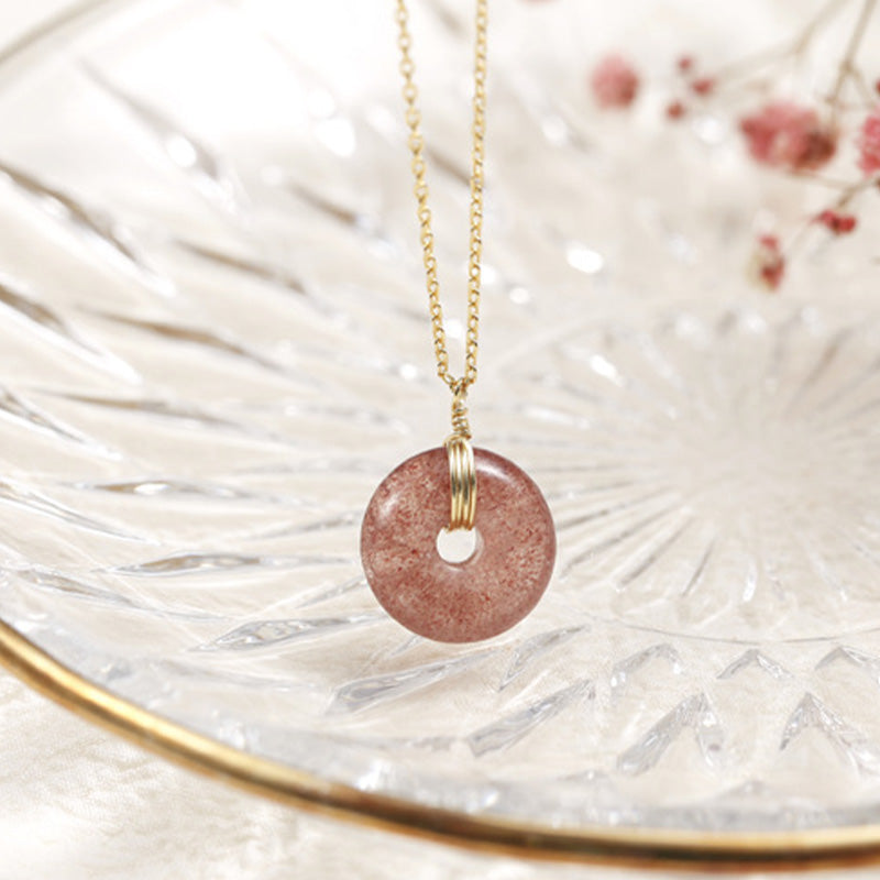 Nimara Ritual 925 Sterling Silver Strawberry Quartz Healing Positive Necklace