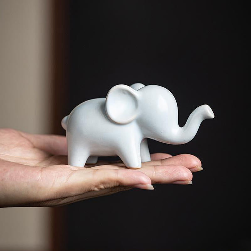 Nimara Ritual Small Ceramic Elephant Home Tea Pet Figurine Desk Decoration