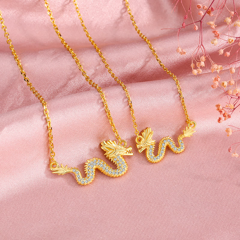Nimara Ritual 925 Sterling Silver Year Of The Dragon Auspicious Golden Dragon Luck Chain Necklace Pendant