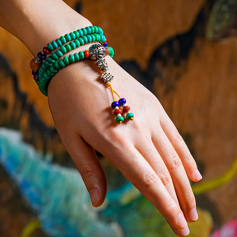 Nimara Ritual 108 Mala Beads Tibetan Turquoise Dzi Bead Protection Bracelet