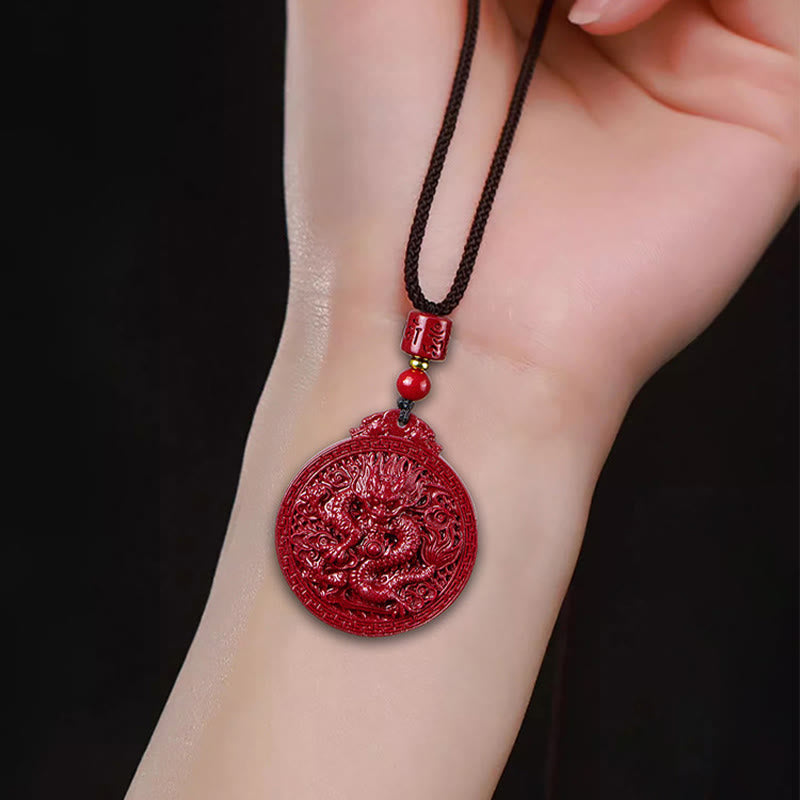 Nimara Ritual Year of the Dragon Natural Cinnabar Dragon Protection Necklace Pendant