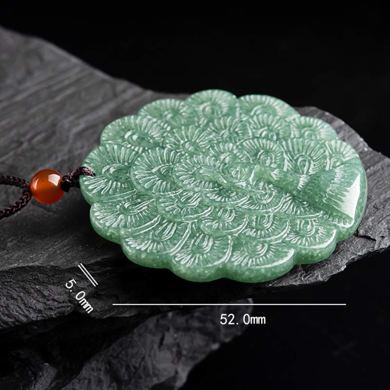 Nimara Ritual Natural Jade Peacock Luck Prosperity Necklace Pendant