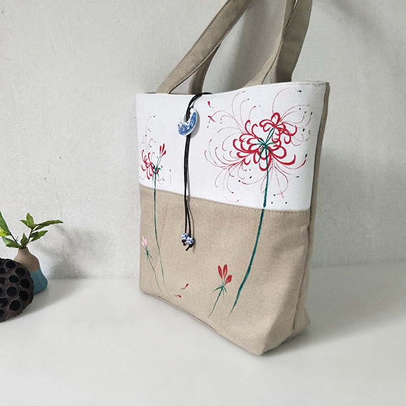 Nimara Ritual Pear Flower Plum Peach Blossom Bamboo Embroidery Canvas Large Capacity Shoulder Bag Tote Bag