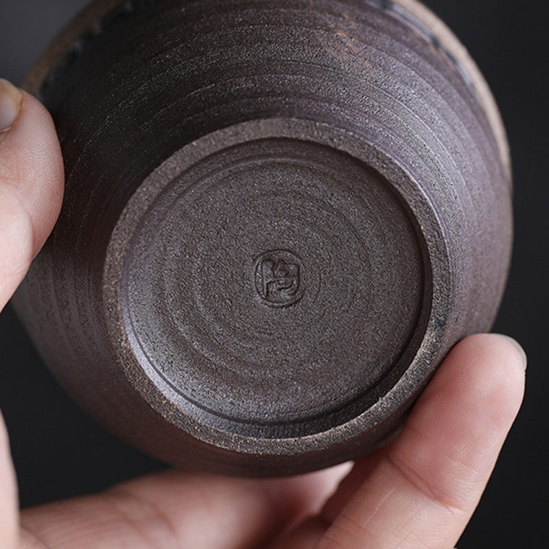 Nimara Ritual Simple Brown Striped Texture Ceramic Teacup Kung Fu Tea Cup Bowl