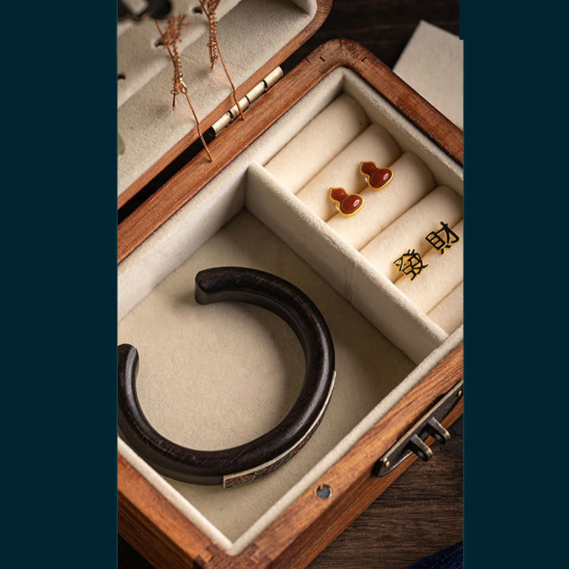 Nimara Ritual Retro Handmade Floral Pattern Rosewood Jewelry Storage Box Lockable Wooden Gift Organizer Box