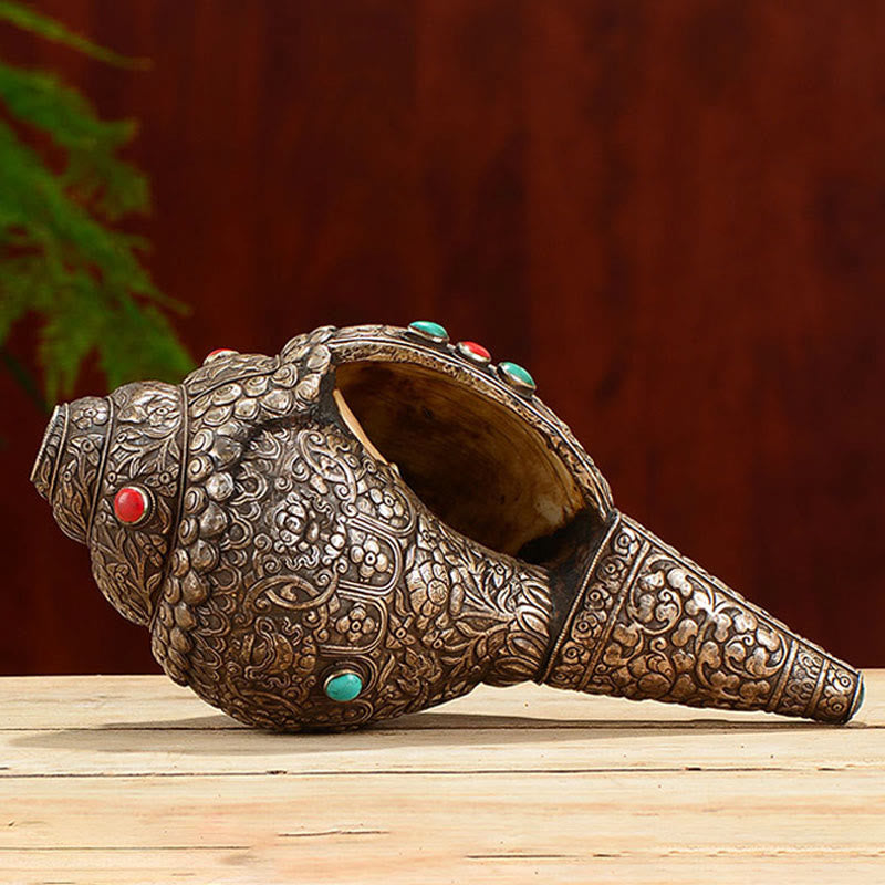Nimara Ritual Tibetan Handmade Natural Shankha Engraved Eight Auspicious Symbols Conch Shell Lucky Home Decoration
