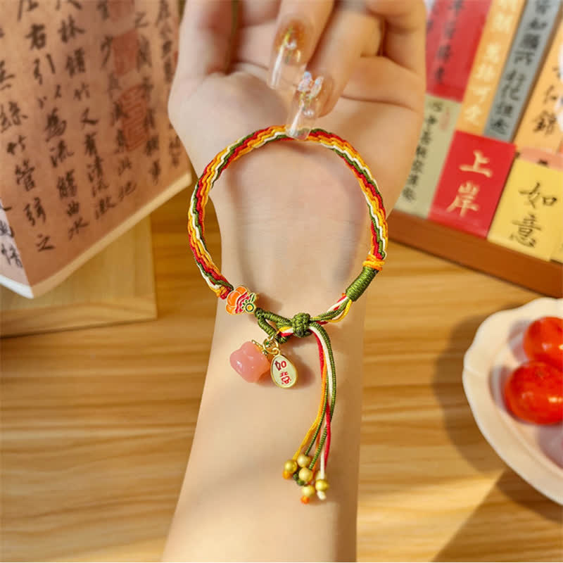 Nimara Ritual Persimmon Red Agate Strength Reincarnation Knot Braid String Bracelet