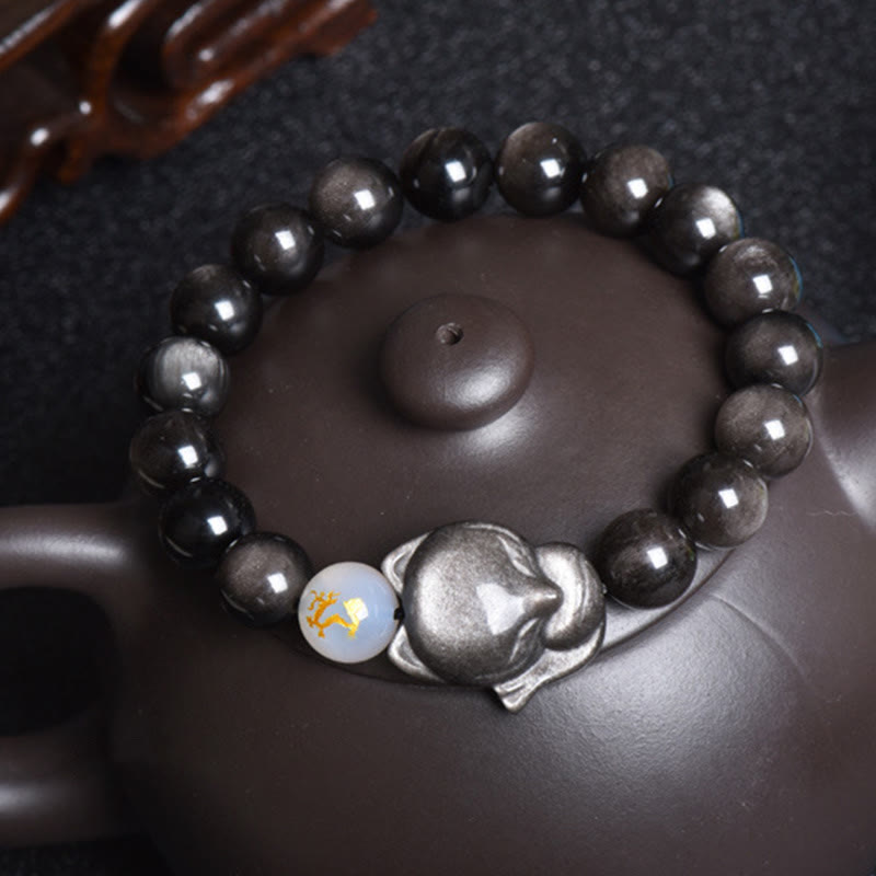 Nimara Ritual Natural Rainbow Obsidian Gold Sheen Obsidian Silver Sheen Obsidian Fox Healing Bracelet