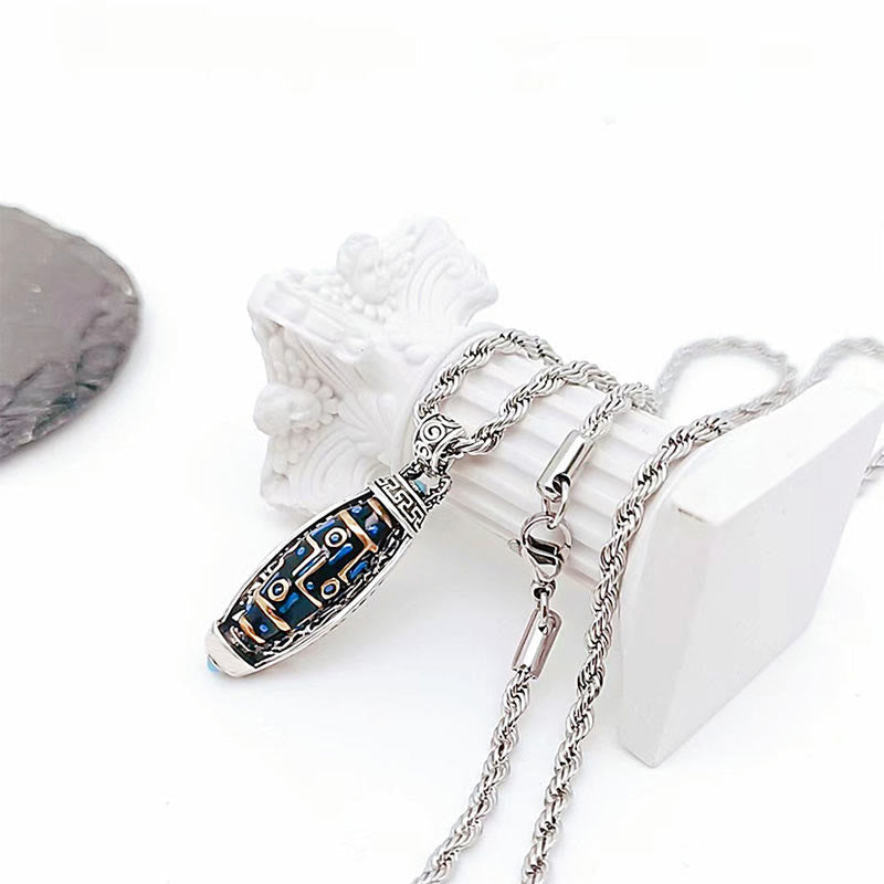 Peace & Purity Tibetan Om Mani Padme Hum Nine-Eye Dzi Bead Pattern Rotatable Necklace Pendant