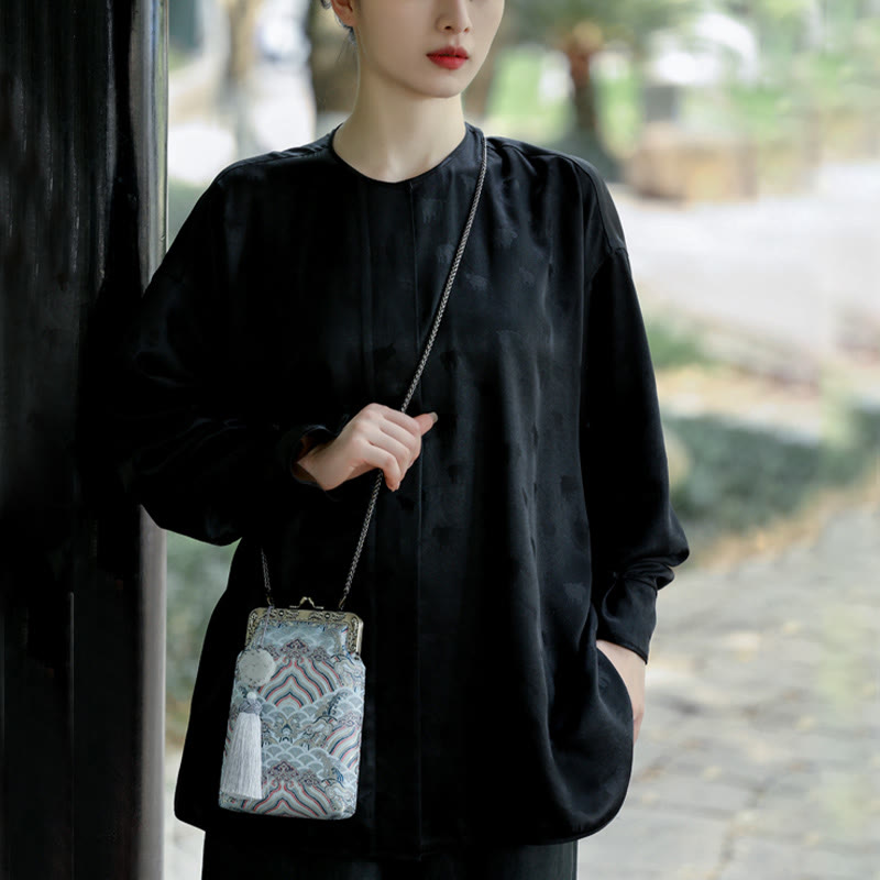 Nimara Ritual Small Blue Ocean Waves Metal Chain Crossbody Bag Shoulder Bag Cellphone Bag