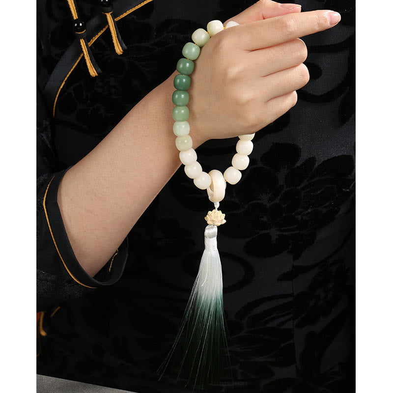 Nimara Ritual Natural Gradient Bodhi Seed Fortune Money Bag Lotus Wisdom Tassel Wrist Mala