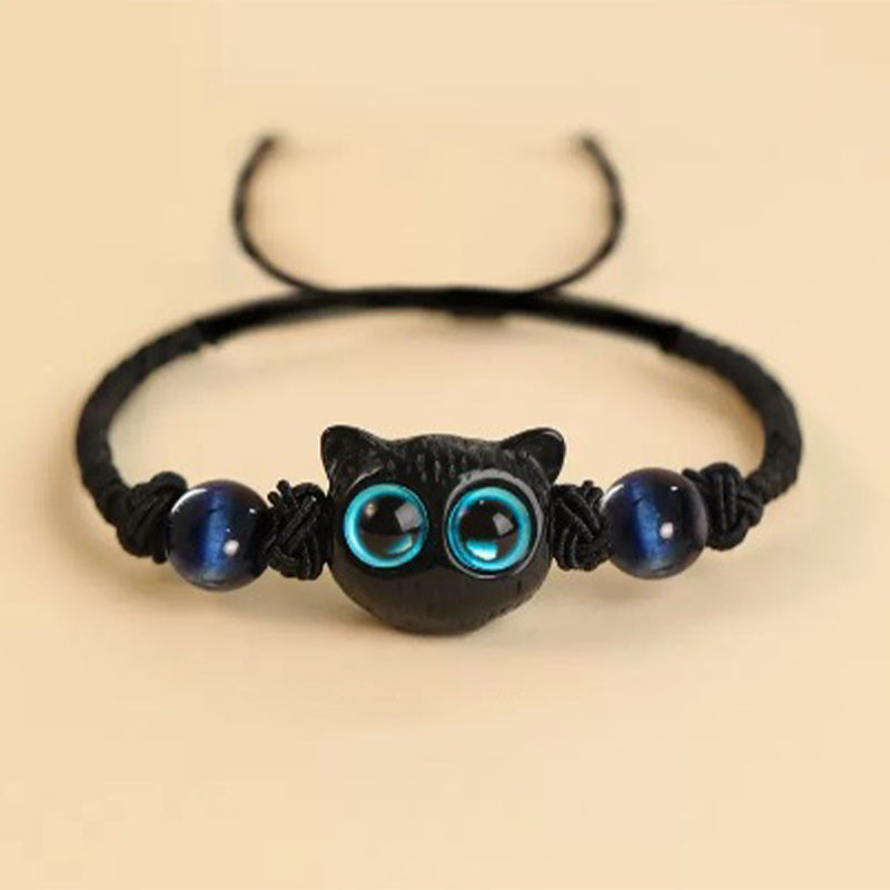 Nimara Ritual Cute Ebony Wood Cat Head Pattern Peace Bracelet