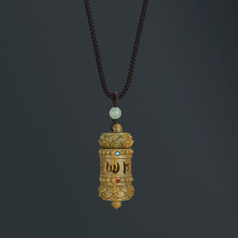 Nimara Ritual Tibet Green Sandalwood Rosewood Om Mani Padme Hum Lotus Positive Soothing Necklace Pendant