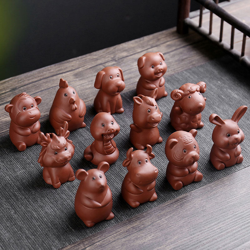 Nimara Ritual Chinese Zodiac Purple Clay Wealth Ceramic Tea Pet Home Figurine Decoration