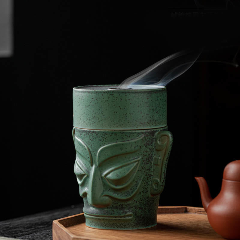 Nimara Ritual Bronze Age Relics Sanxingdui Mask Three Star Mound Ceramic Healing Incense Burner