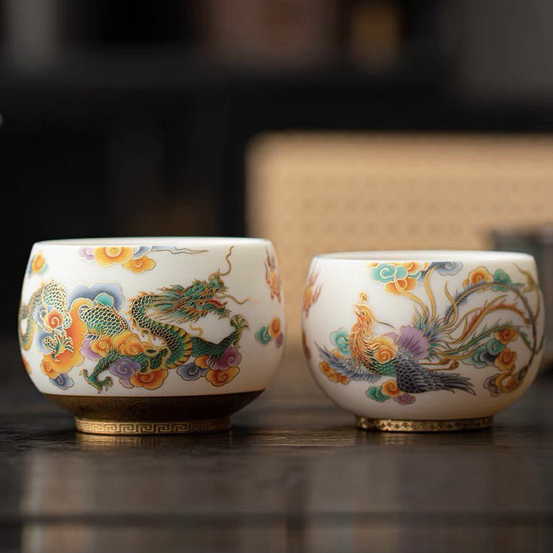 Nimara Ritual Dragon Phoenix Auspicious Clouds Ceramic Teacup Kung Fu Tea Cup