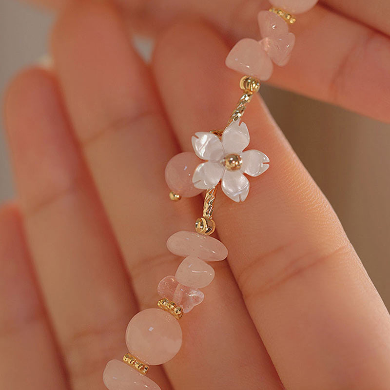 Nimara Ritual 14k Gold Plated Natural Pink Crystal Flower Love Bracelet