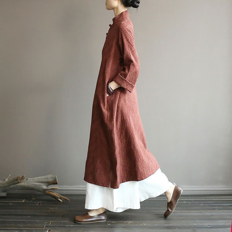 Nimara Ritual Flower Jacquard Midi Dress Long Sleeve Cotton Linen Dress Wide Leg Pants With Pockets