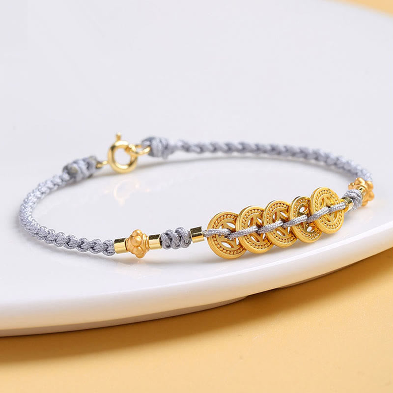 Nimara Ritual Copper Coin Fortune Tree Pearl Luck Blue Rope Braided Bracelet