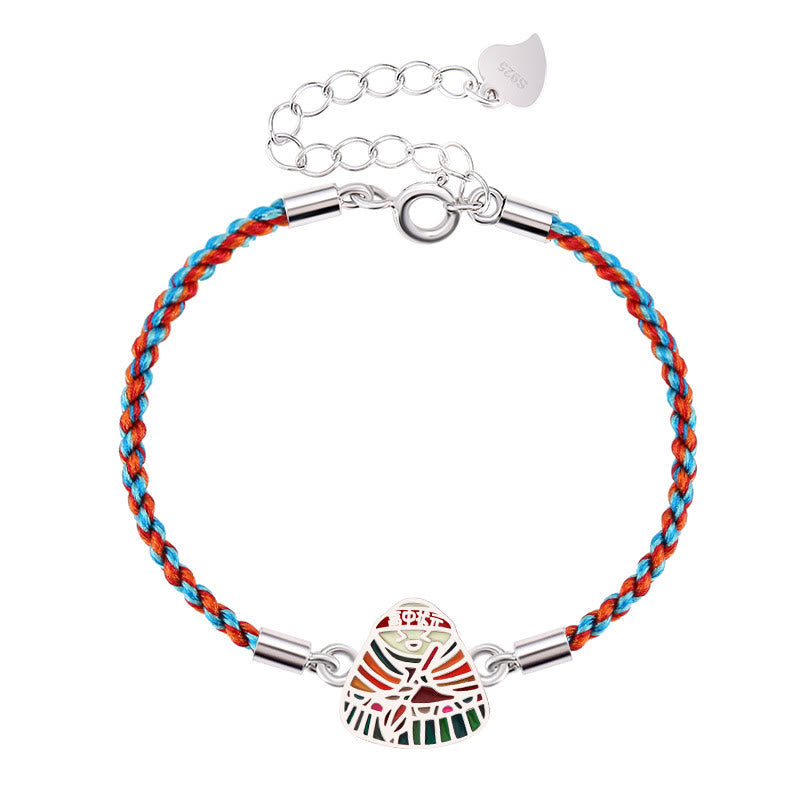 Nimara Ritual 925 Sterling Silver Zongzi Pattern Luck Multicolored Handcrafted Bracelet