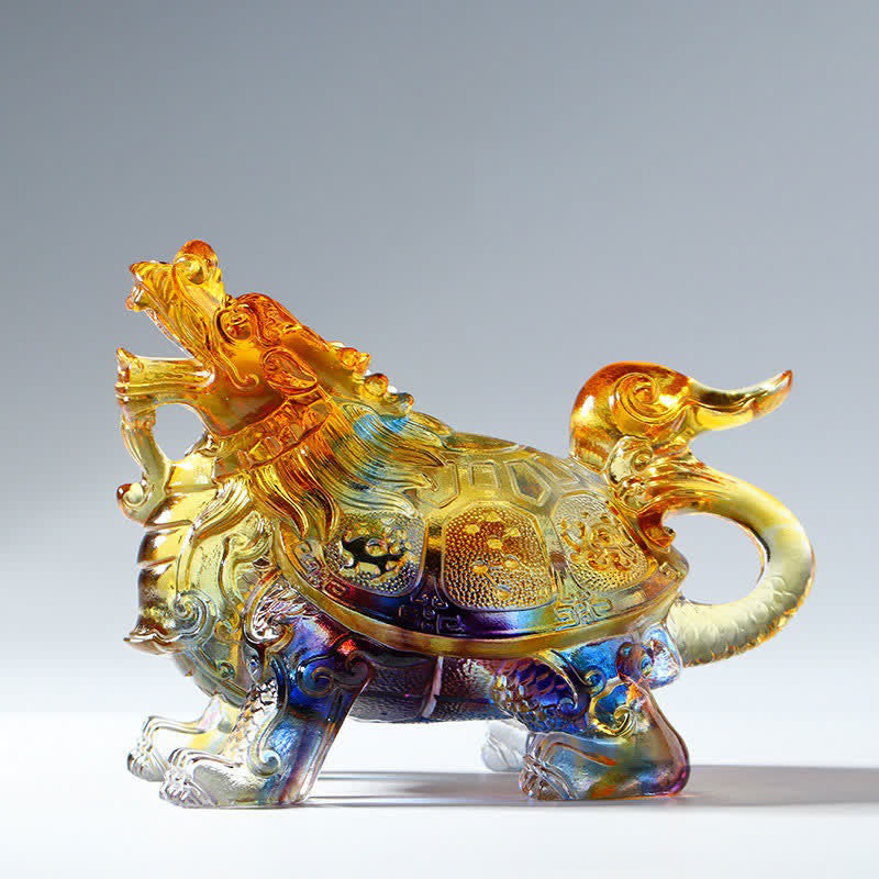 Nimara Ritual Feng Shui Dragon Turtle Handmade Liuli Crystal Art Piece Home Office Decoration