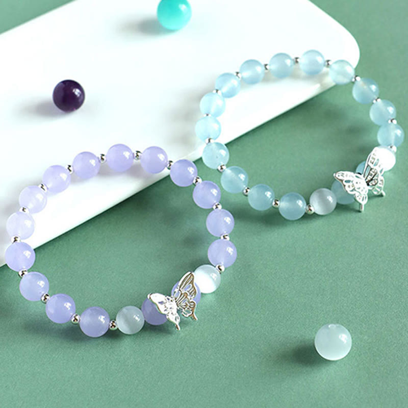 Nimara Ritual Blue Chalcedony Pink Crystal Purple Chalcedony Butterfly Energy Bracelet