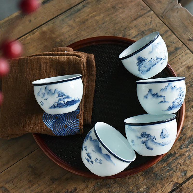Nimara Ritual Koi Fish Lotus Flower Leaf Mountains Tree Ceramic Teacup Kung Fu Tea Cup 130ml