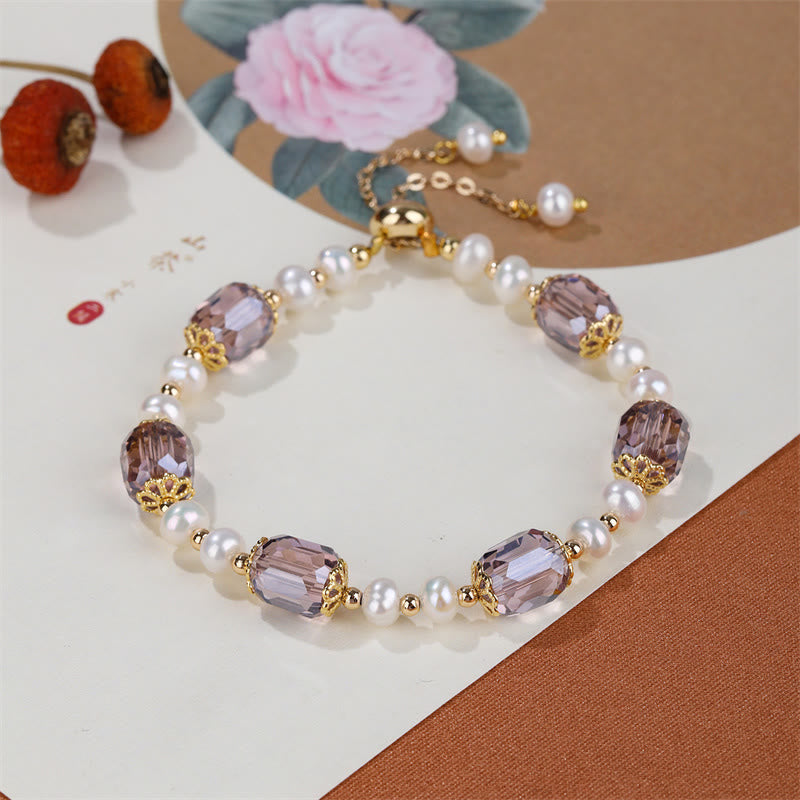 Nimara Ritual Natural Amethyst Pearl Peace Healing Chain Bracelet
