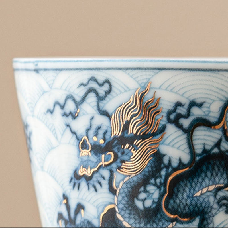 Nimara Ritual Small Blue And White Dragon Pattern Ceramic Teacup Kung Fu Tea Cups 45ml