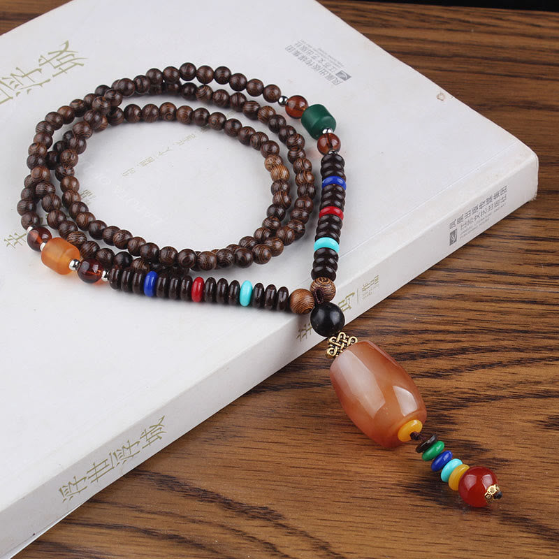 Nimara Ritual Tibetan Wenge Wood Bodhi Seed Agate Balance Peace Necklace Pendant