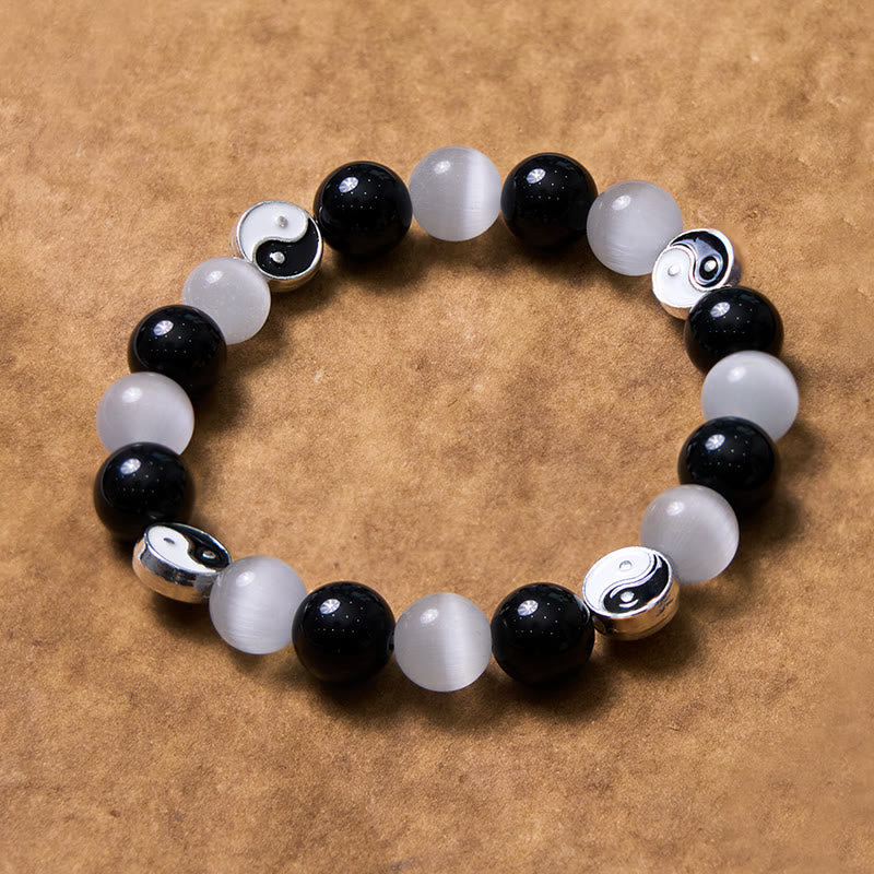 Nimara Ritual Black Obsidian Cat's Eye Yin Yang Purification Strength Bracelet