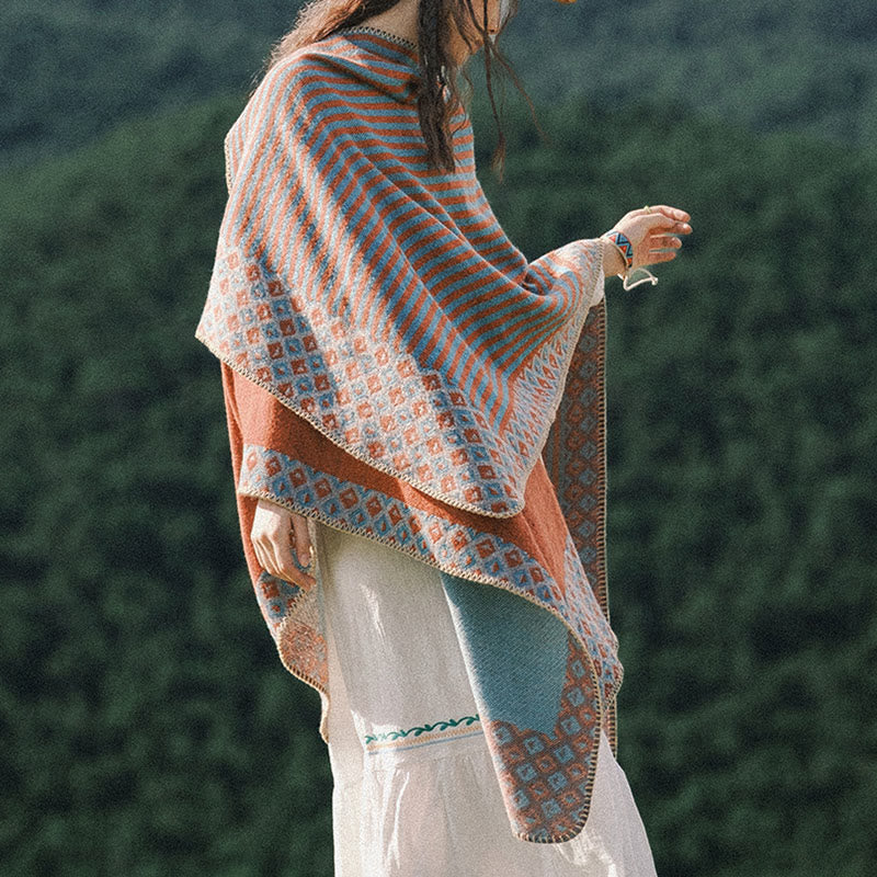 Nimara Ritual Tibetan Shawl Striped Diamond Pattern Winter Warm Soft Scarf