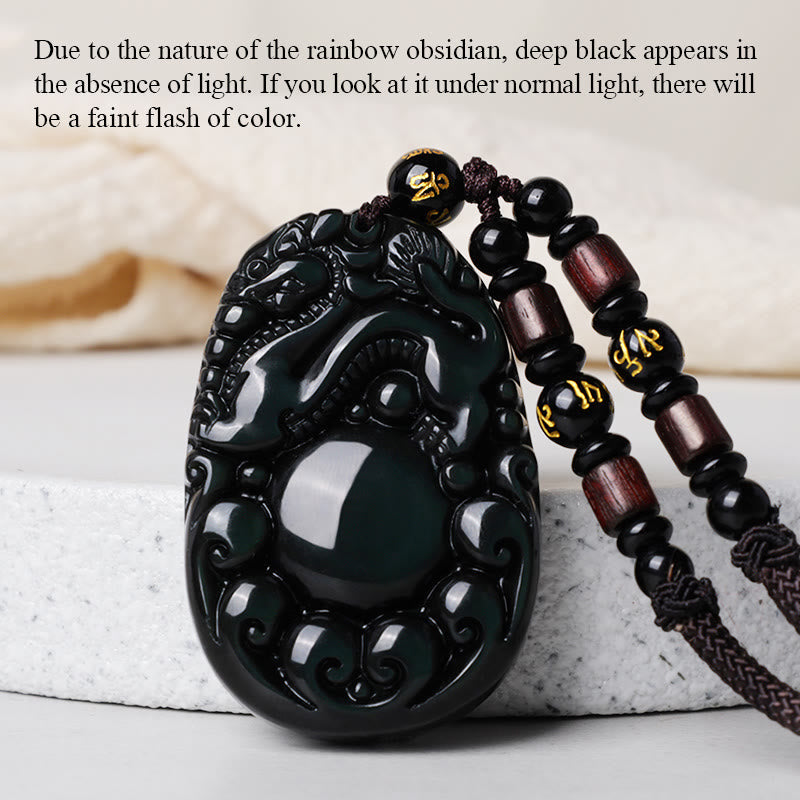 Nimara Ritual Tibetan Positive Rainbow Obsidian PiXiu Necklace