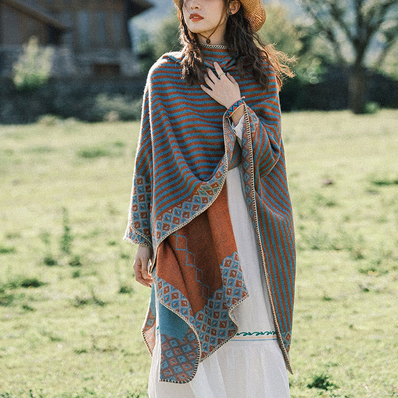 Nimara Ritual Tibetan Shawl Striped Diamond Pattern Winter Warm Soft Scarf