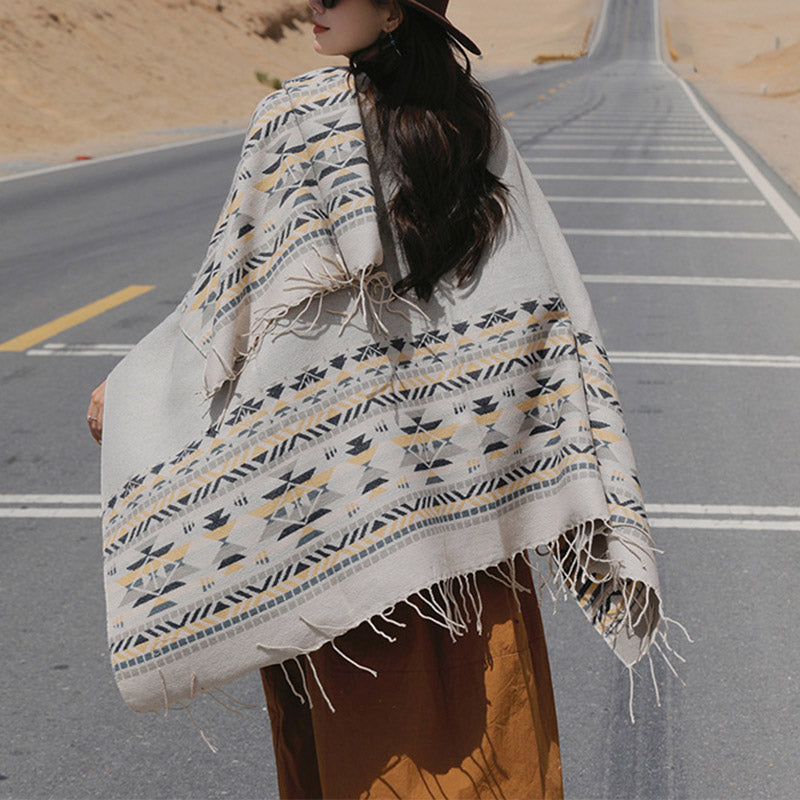 Nimara Ritual Tibetan Shawl Colorful Geometry Winter Cozy Travel Scarf Wrap