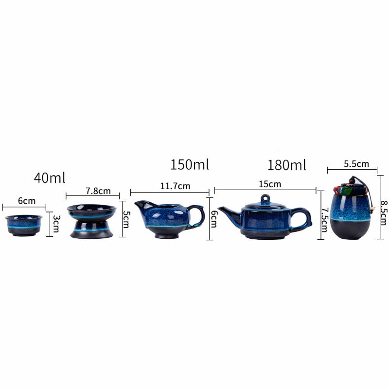 Nimara Ritual Blue Gradient Color Chinese Gongfu Tea Ceramic Teapot Portable Gift Bag Box Set