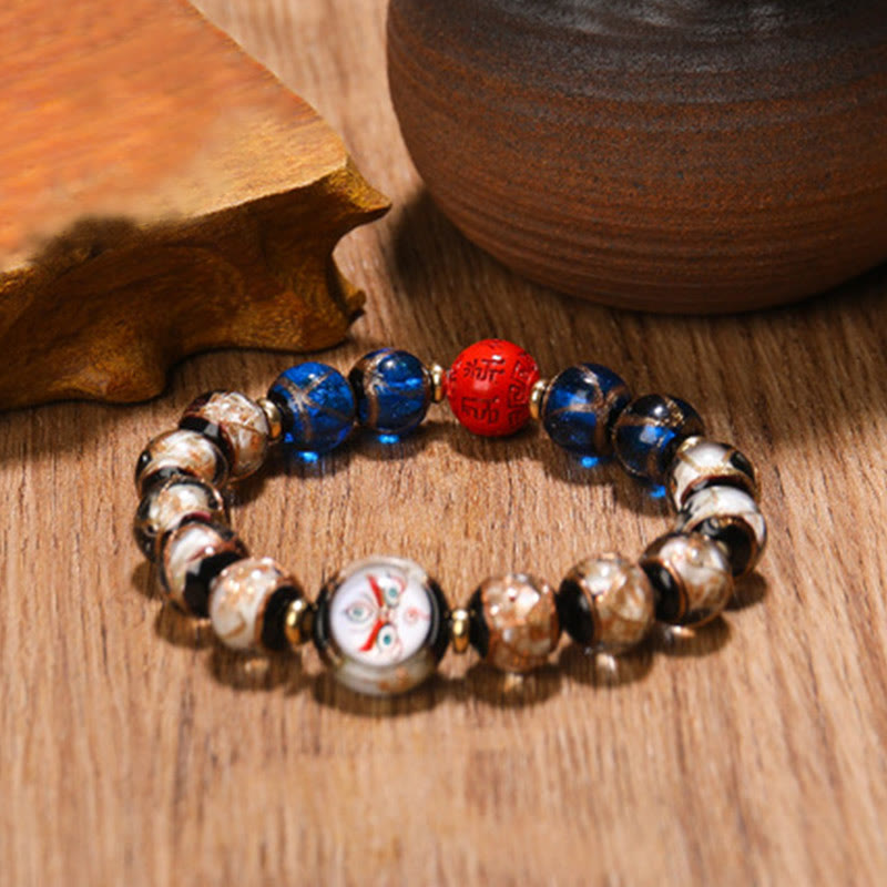 Nimara Ritual Tibetan Five God of Wealth Thangka Liuli Glass Bead Chinese Zodiac Protection Bracelet